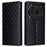 For Nothing Phone (3a) Pro Case Wallet Rhombus Imprinted Leather Phone Cover - Black - 1
