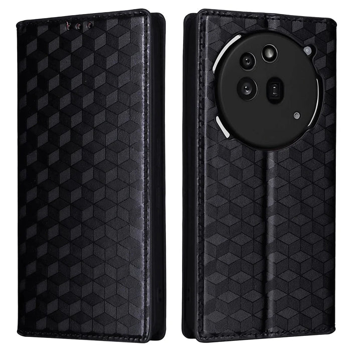 For Nothing Phone (3a) Pro Case Wallet Rhombus Imprinted Leather Phone Cover - Black - 1