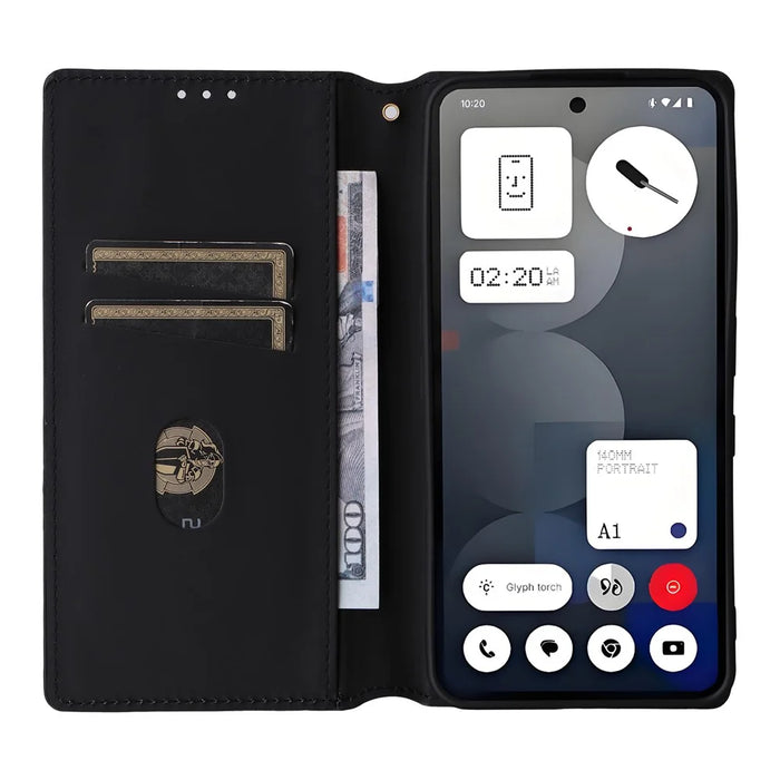 For Nothing Phone (3a) Pro Case Wallet Rhombus Imprinted Leather Phone Cover - Black - 2