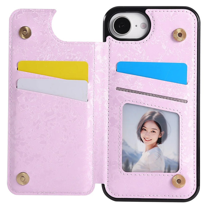 For iPhone 17e / 16e Case Flower Leather TPU RFID Blocking Phone Cover Card Slots - Rose Flower - 2
