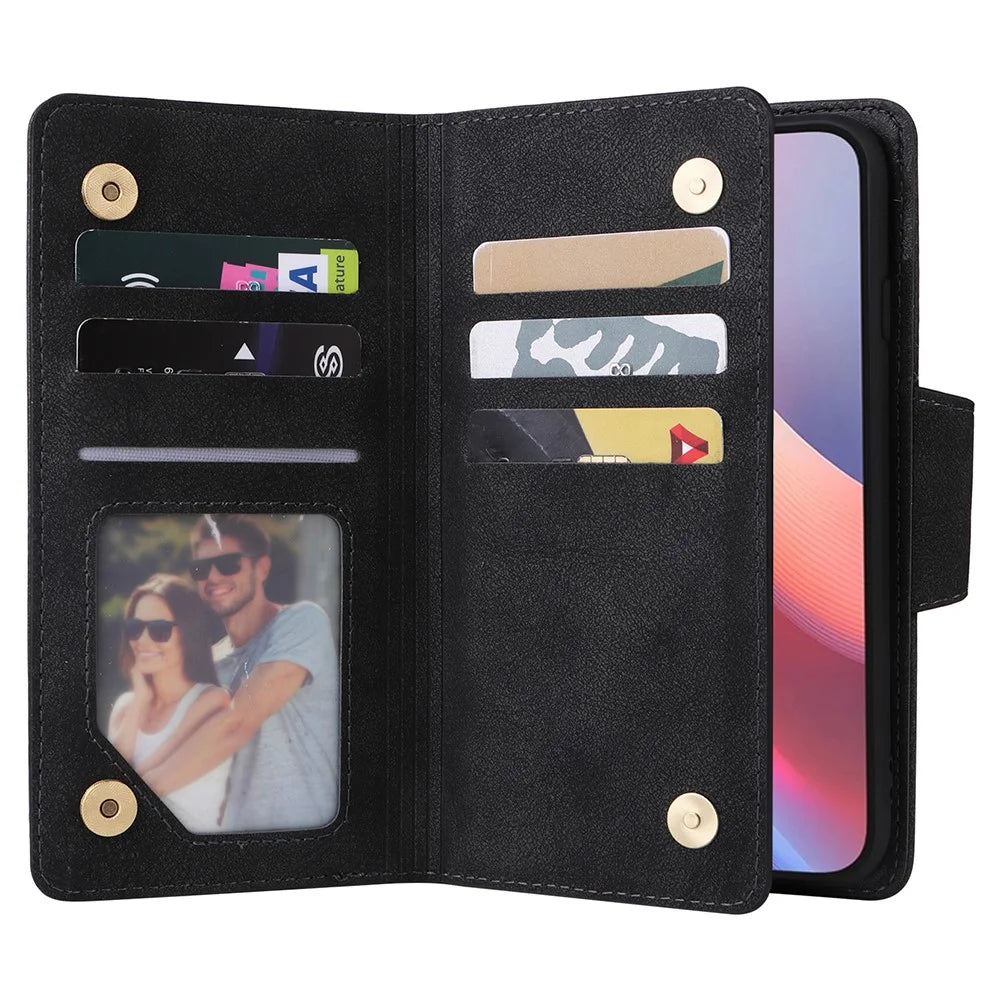 For iPhone 17e / 16e Case Zipper Wallet Leather Stand Phone Cover Rivet Decor - Black - 2