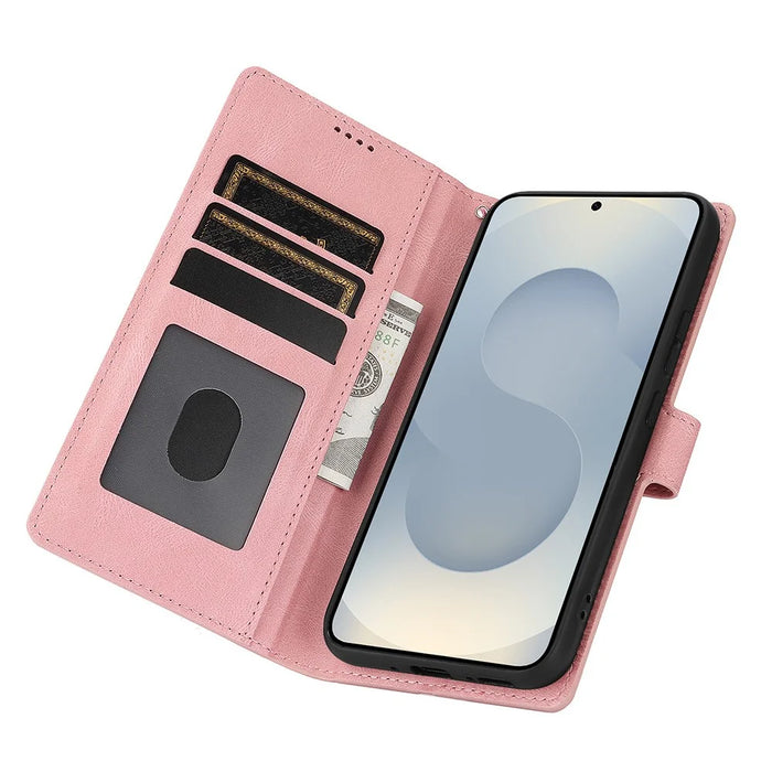 For Samsung Galaxy S25 Edge Case PU Leather Phone Cover with Wallet Stand - Pink - 2