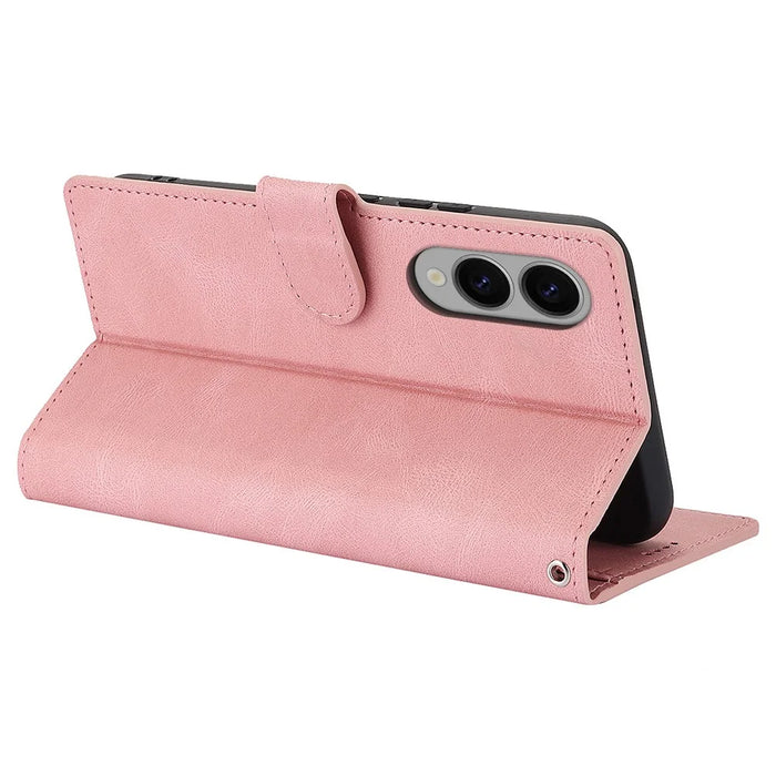 For Samsung Galaxy S25 Edge Case PU Leather Phone Cover with Wallet Stand - Pink - 3