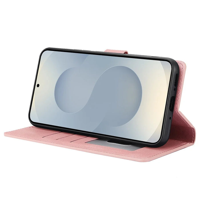 For Samsung Galaxy S25 Edge Case PU Leather Phone Cover with Wallet Stand - Pink - 4