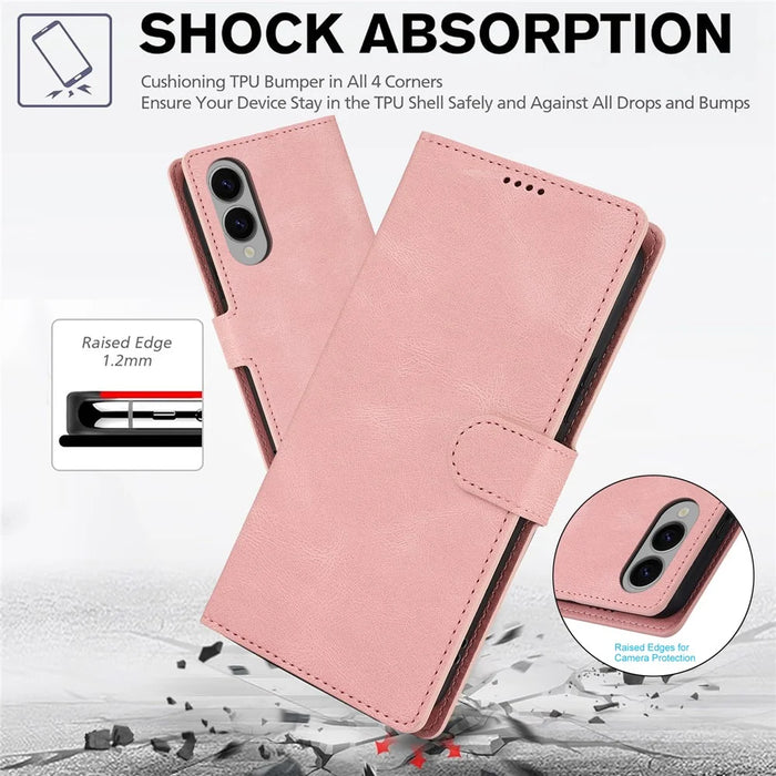 For Samsung Galaxy S25 Edge Case PU Leather Phone Cover with Wallet Stand - Pink - 7