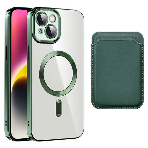For iPhone 15 Plus Case Compatible with MagSafe TPU + PC Mobile Cover with Card Bag - Blackish Green - 1