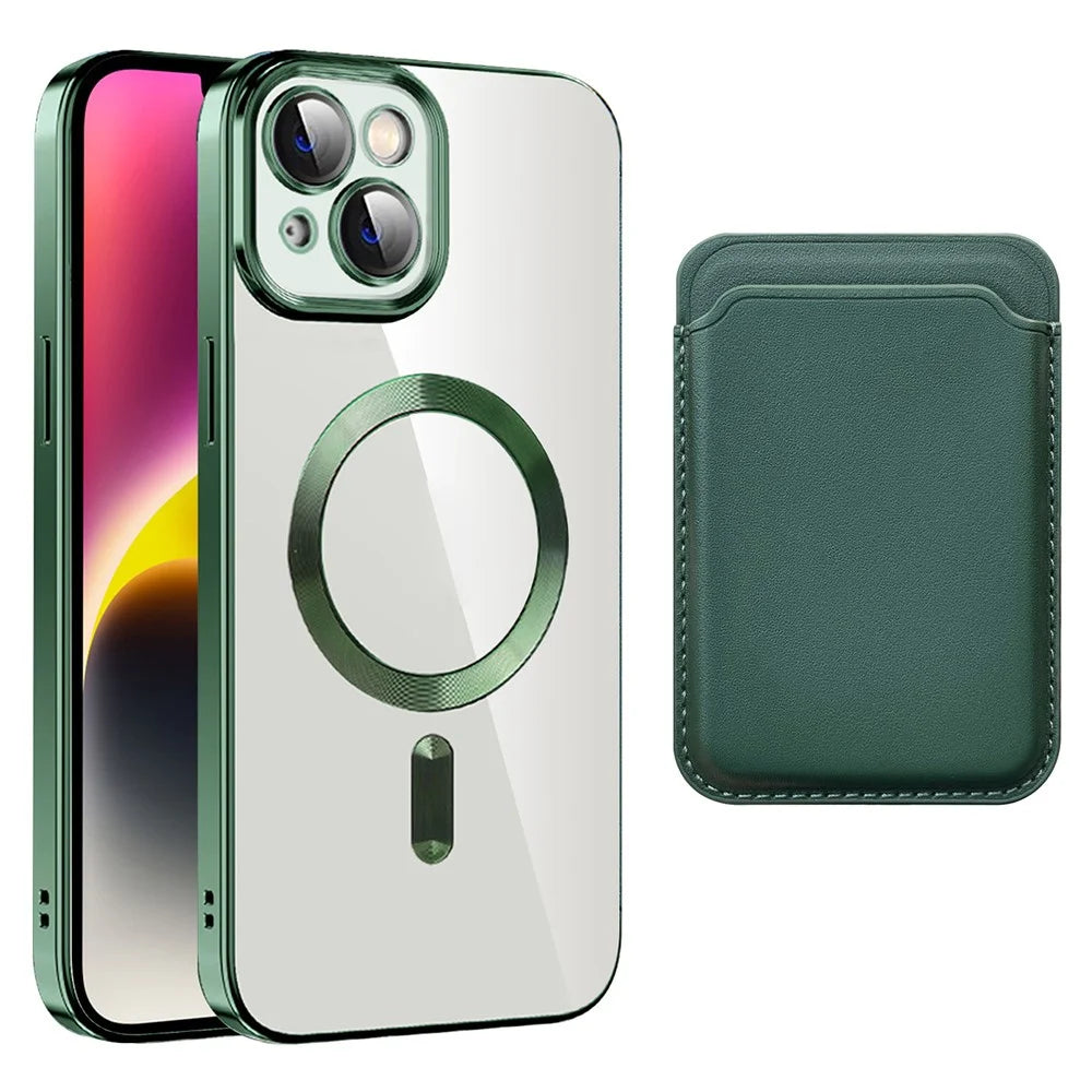 For iPhone 15 Plus Case Compatible with MagSafe TPU + PC Mobile Cover with Card Bag - Blackish Green - 1