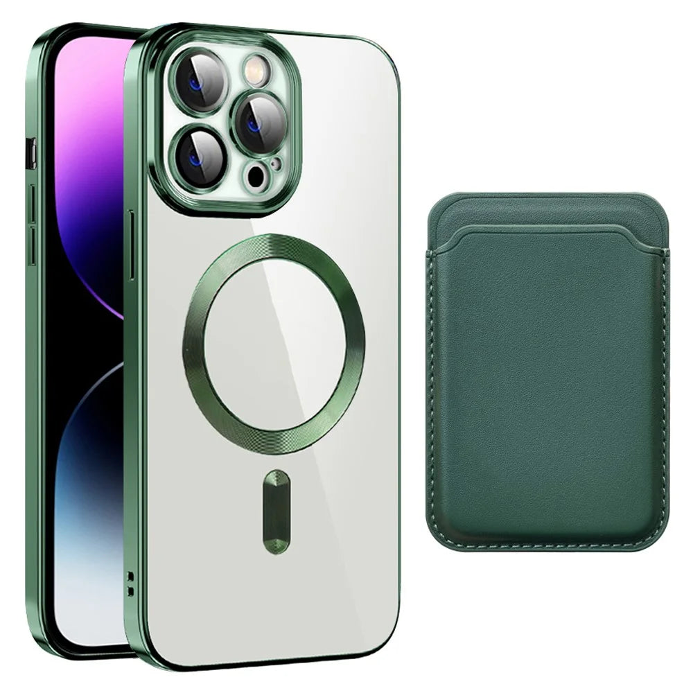 For iPhone 15 Pro Max Case Compatible with MagSafe TPU + PC Mobile Cover with Card Bag - Blackish Green - 1