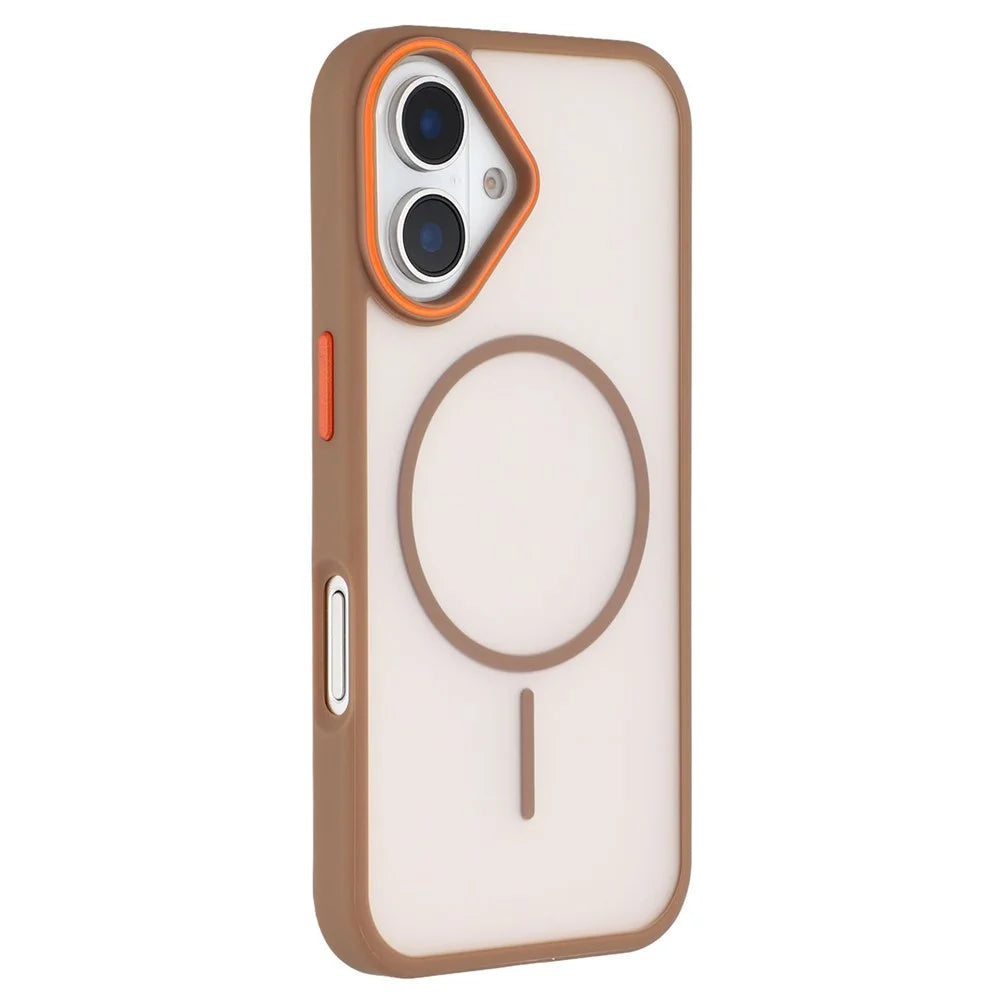 For iPhone 16 Plus Magnetic Case Skin Touch TPU + PC Phone Back Cover - Brown - 1