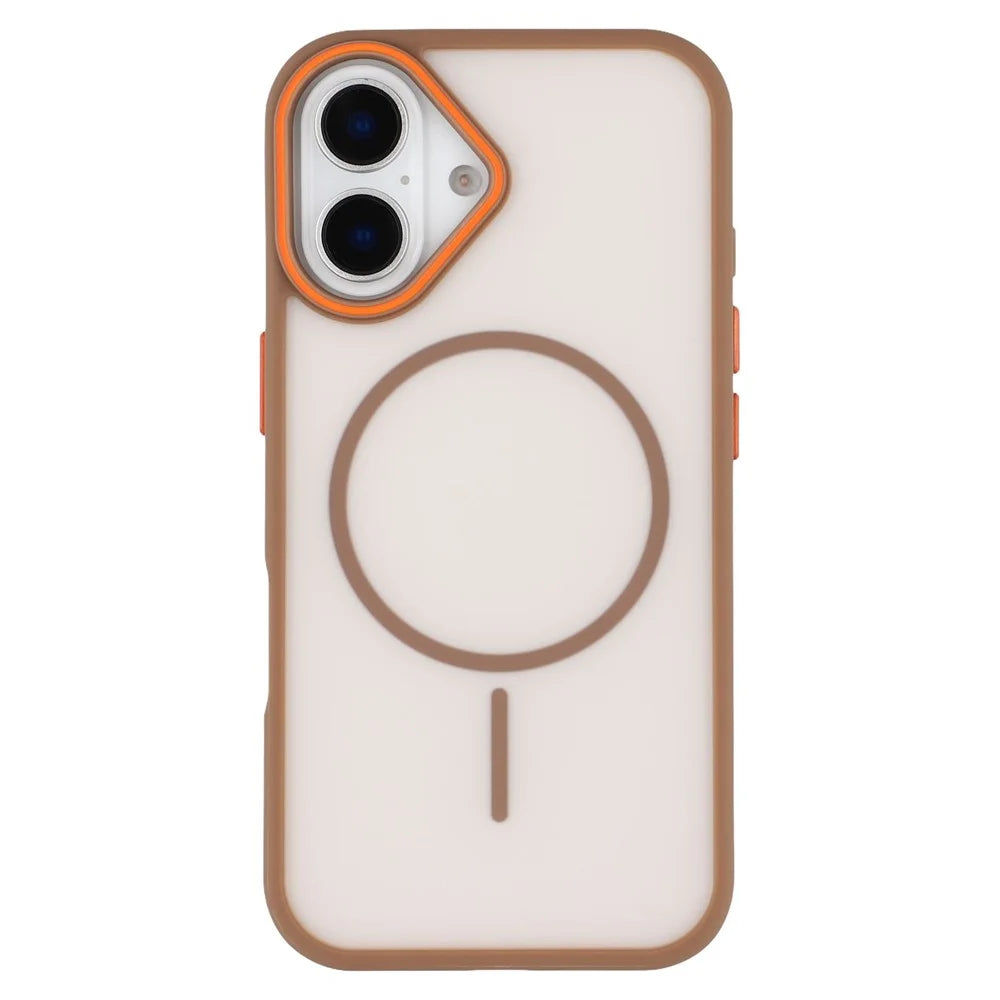 For iPhone 16 Plus Magnetic Case Skin Touch TPU + PC Phone Back Cover - Brown - 3