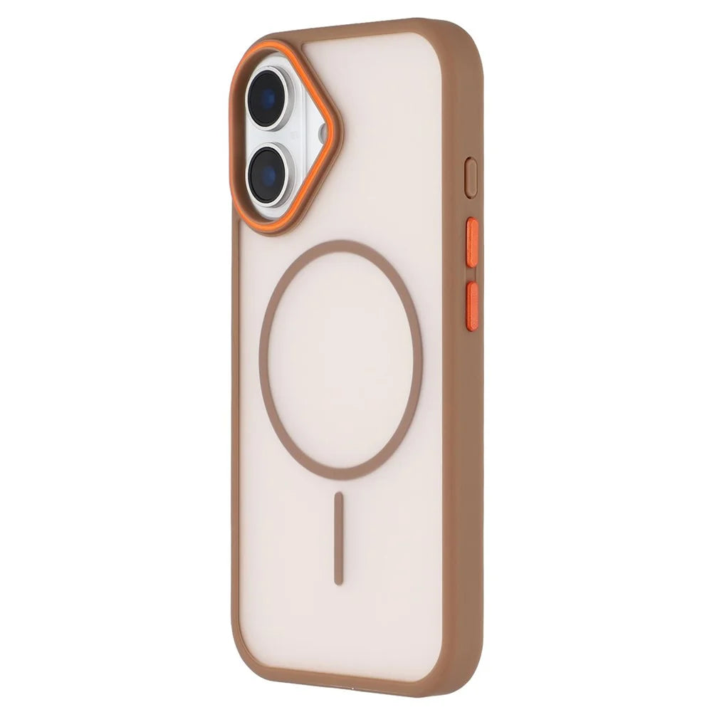 For iPhone 16 Plus Magnetic Case Skin Touch TPU + PC Phone Back Cover - Brown - 4