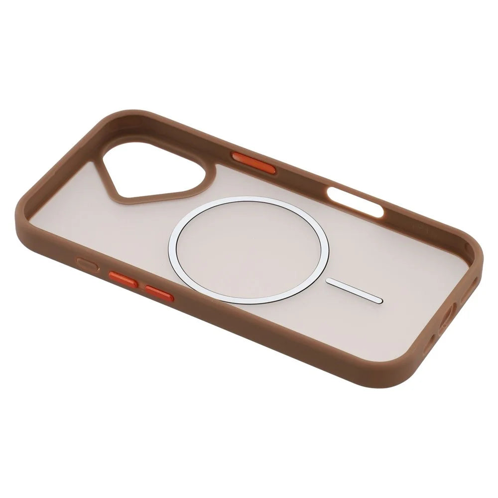 For iPhone 16 Plus Magnetic Case Skin Touch TPU + PC Phone Back Cover - Brown - 6