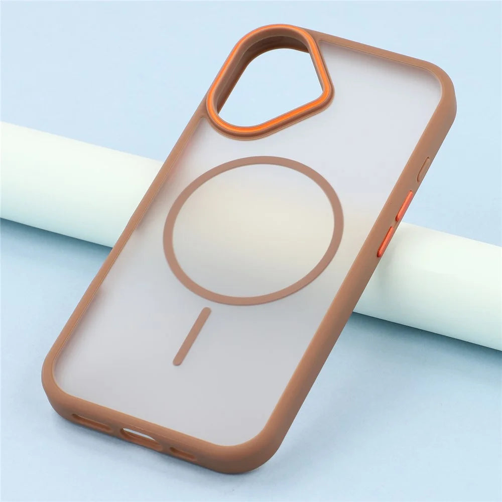 For iPhone 16 Plus Magnetic Case Skin Touch TPU + PC Phone Back Cover - Brown - 7