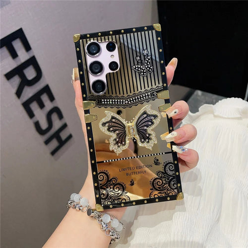 For Samsung Galaxy S25 Ultra Case Electroplated TPU + PC Phone Cover with Butterfly Kickstand - Black - 1