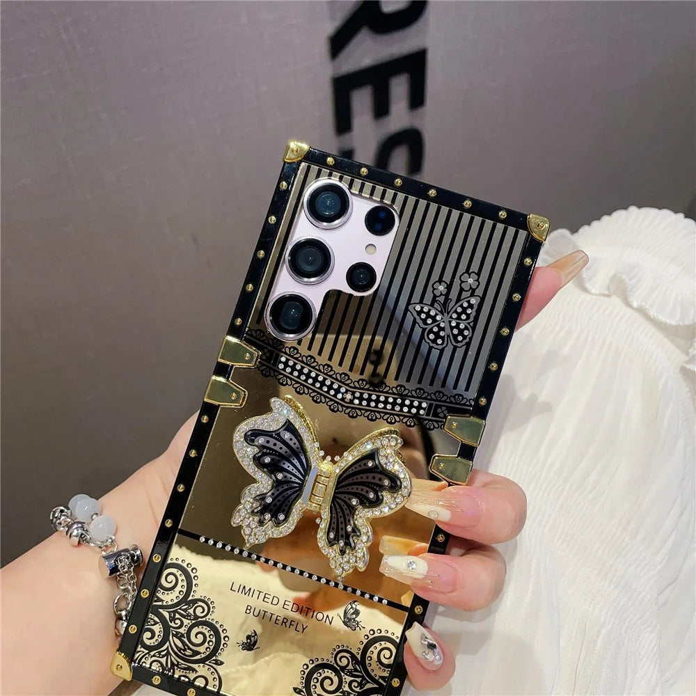 For Samsung Galaxy S25 Ultra Case Electroplated TPU + PC Phone Cover with Butterfly Kickstand - Black - 5