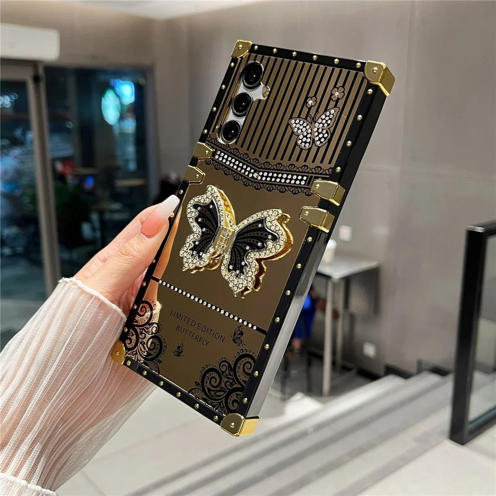 For Samsung Galaxy A16 5G / A16 4G Case Electroplated TPU + PC Phone Cover with Butterfly Kickstand - Black - 4