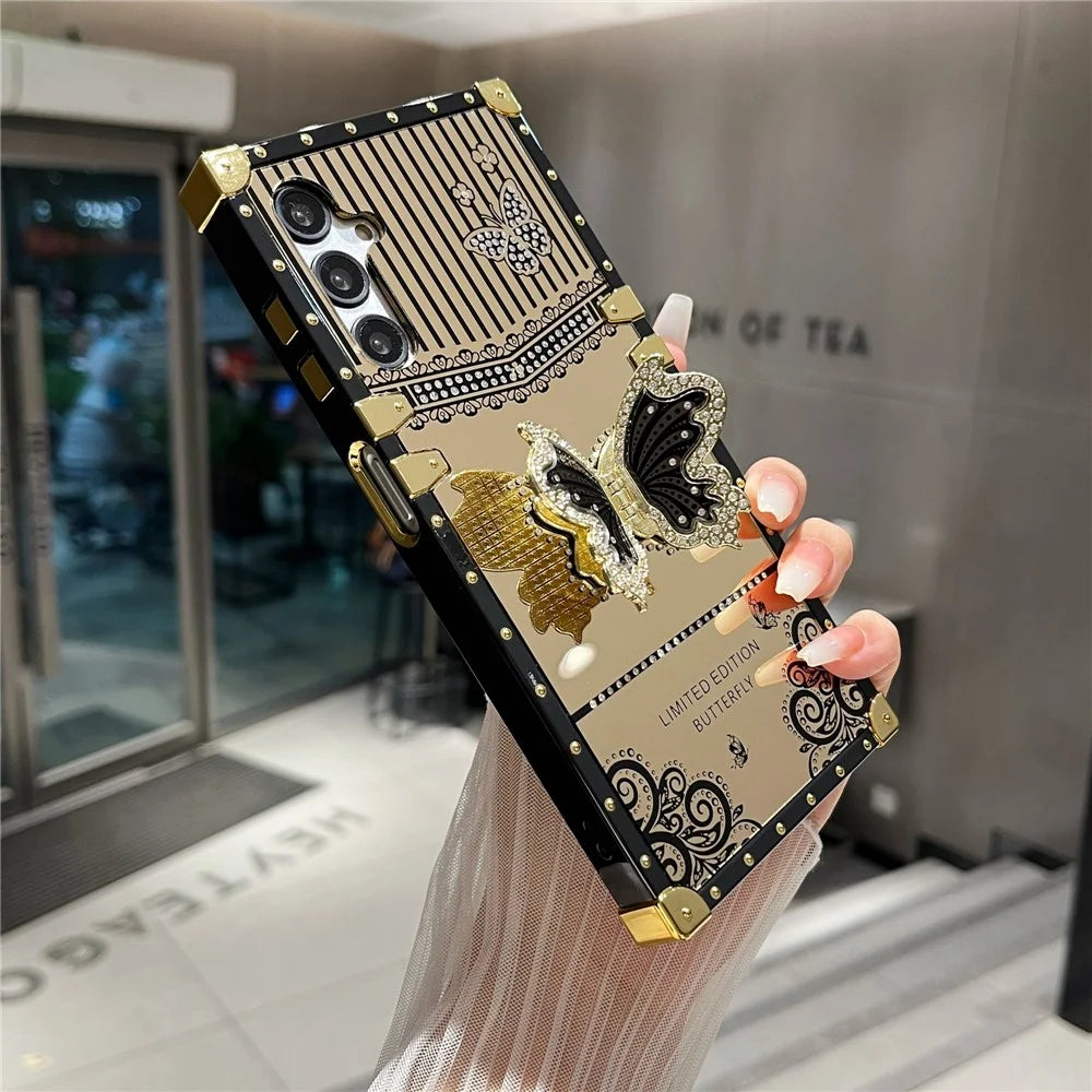 For Samsung Galaxy A16 5G / A16 4G Case Electroplated TPU + PC Phone Cover with Butterfly Kickstand - Black - 6