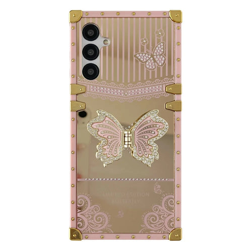 For Samsung Galaxy A55 5G Case Electroplated TPU + PC Phone Cover with Butterfly Kickstand - Pink - 1