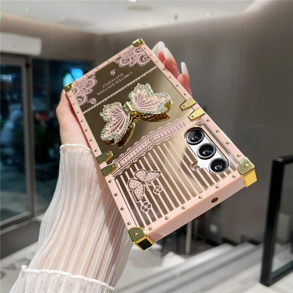 For Samsung Galaxy A55 5G Case Electroplated TPU + PC Phone Cover with Butterfly Kickstand - Pink - 3