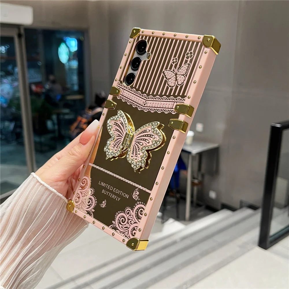 For Samsung Galaxy A55 5G Case Electroplated TPU + PC Phone Cover with Butterfly Kickstand - Pink - 4