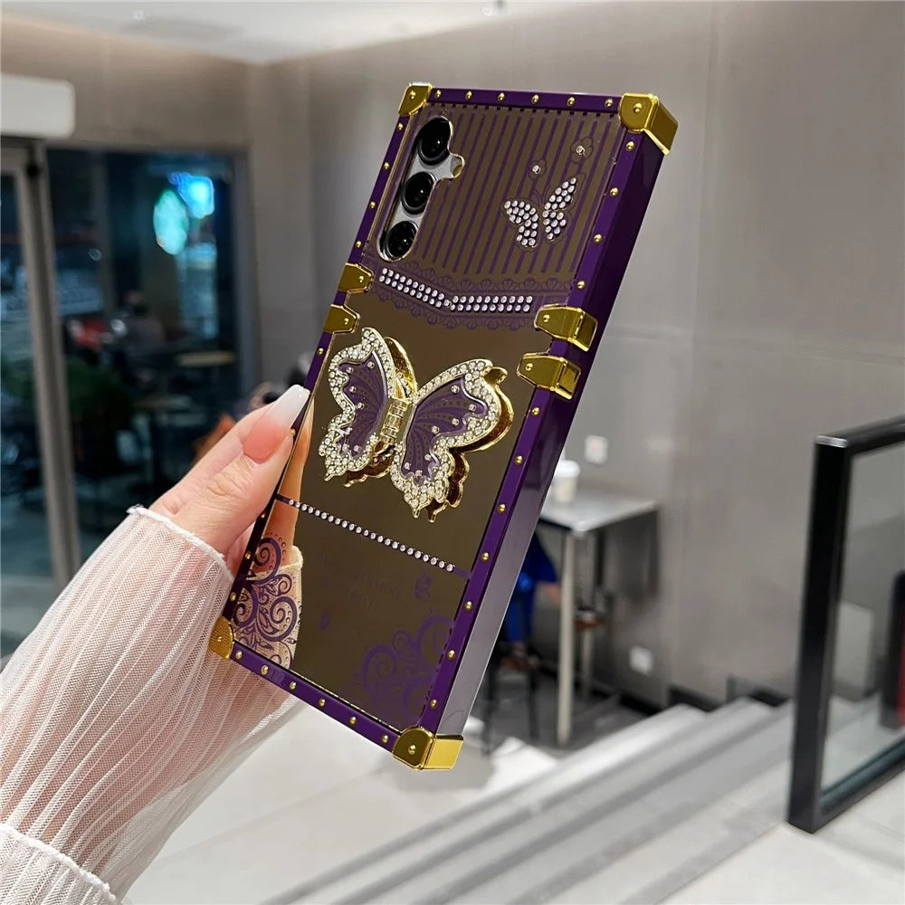 For Samsung Galaxy A36 5G / A56 5G Case Electroplated TPU + PC Phone Cover with Butterfly Kickstand - Dark Purple - 4