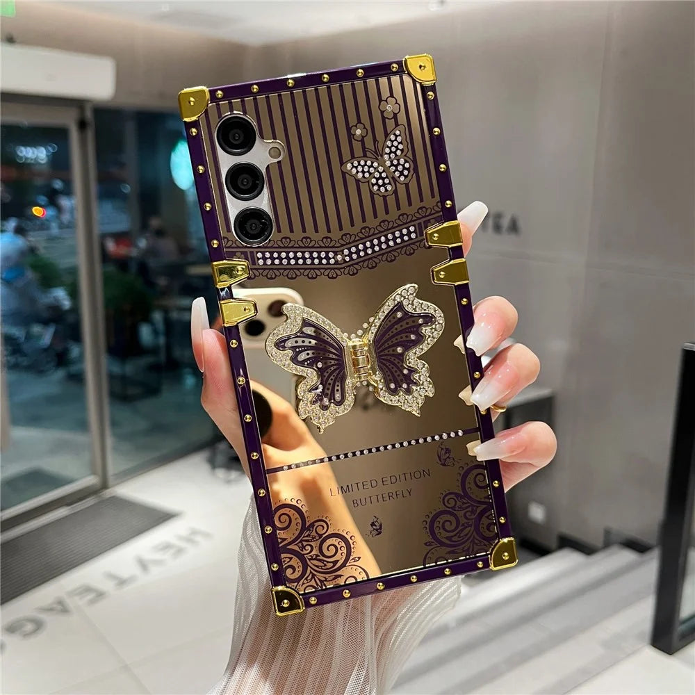 For Samsung Galaxy A36 5G / A56 5G Case Electroplated TPU + PC Phone Cover with Butterfly Kickstand - Dark Purple - 5