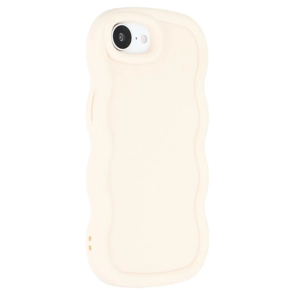 For iPhone 17e / 16e Case TPU Protective Phone Cover Unique Curly Wave Frame - White - 1