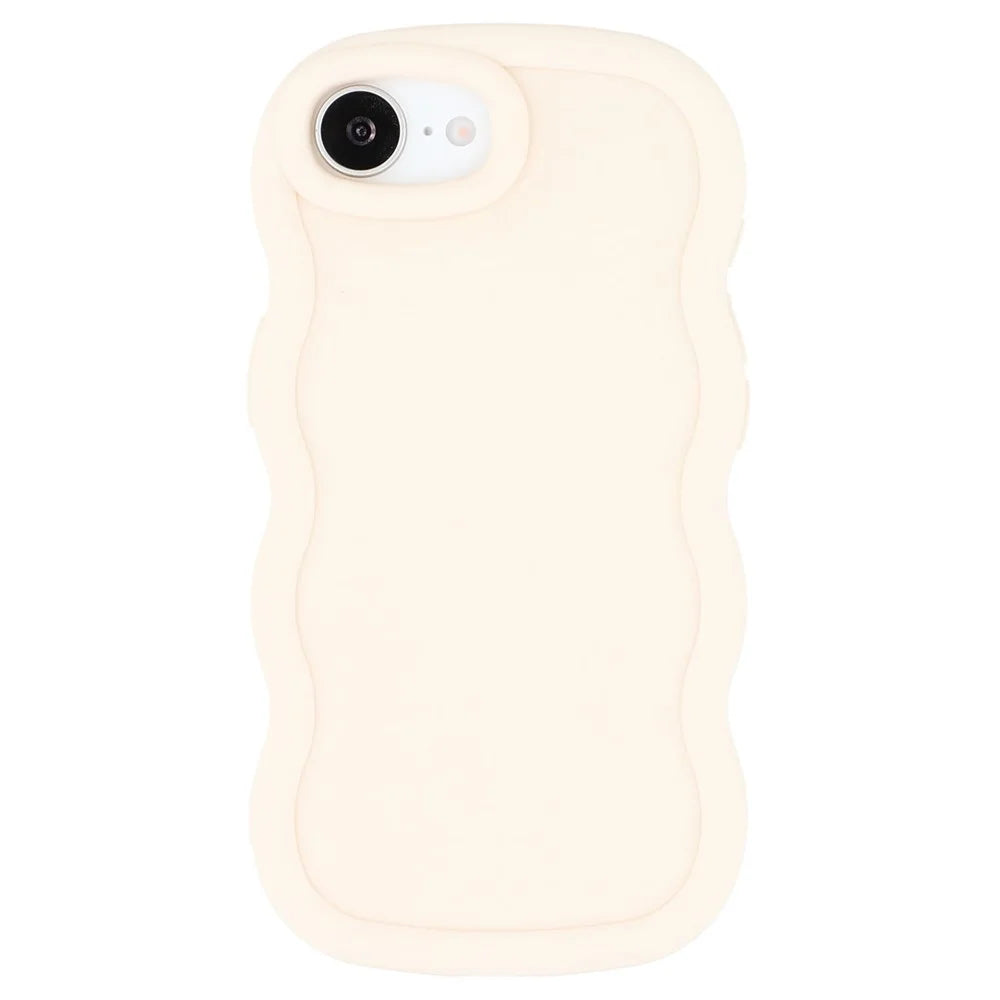 For iPhone 17e / 16e Case TPU Protective Phone Cover Unique Curly Wave Frame - White - 3