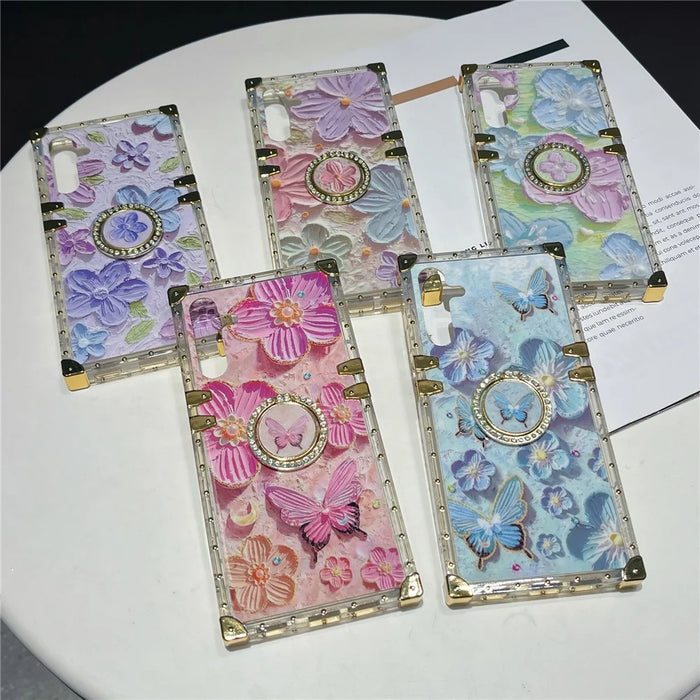 For Samsung Galaxy A55 5G Case Stylish Flower Butterfly Pattern Ring Kickstand TPU + PC Phone Cover - Pink - 6