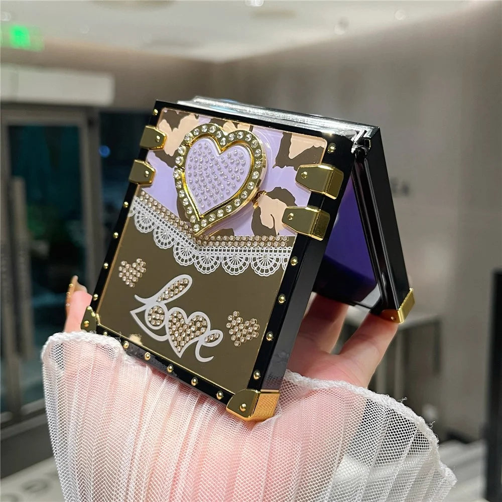For Samsung Galaxy Z Flip7 FE 5G / Z Flip6 5G Case Heart Pattern Electroplating TPU + PC Phone Cover with Kickstand - Purple - 2