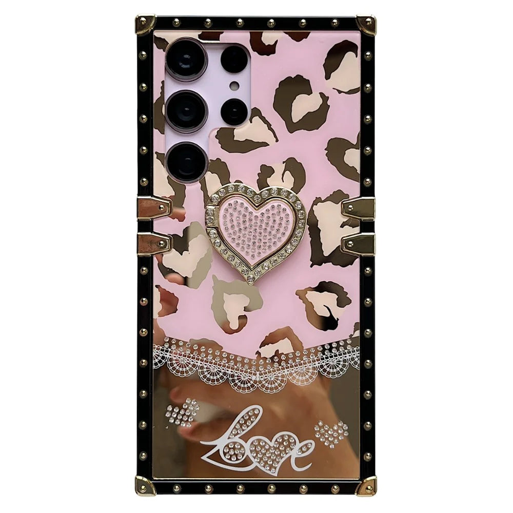 For Samsung Galaxy S25 Ultra Case Heart Pattern Electroplating TPU + PC Phone Cover with Kickstand - Pink - 1