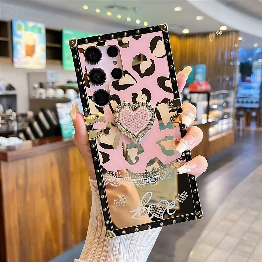 For Samsung Galaxy S25 Ultra Case Heart Pattern Electroplating TPU + PC Phone Cover with Kickstand - Pink - 2
