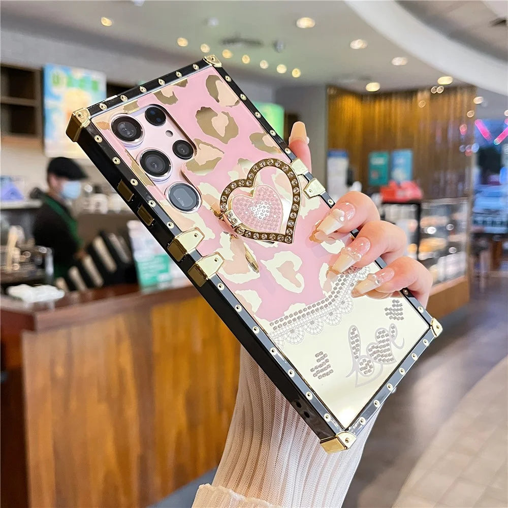For Samsung Galaxy S25 Ultra Case Heart Pattern Electroplating TPU + PC Phone Cover with Kickstand - Pink - 3