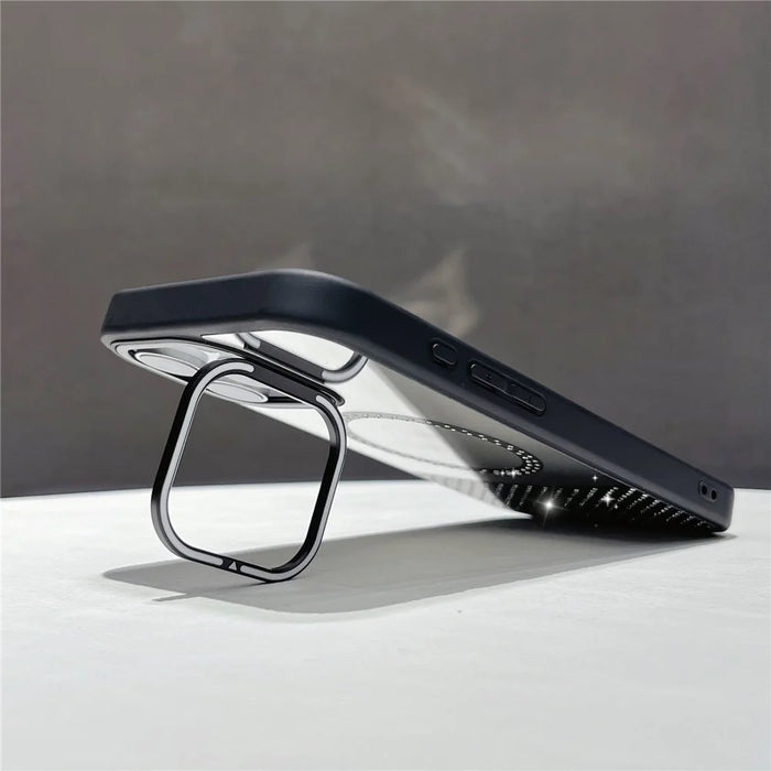 For iPhone 16 Pro Max Magnetic Case Mirror Surface TPU+PC Phone Cover with Lens Frame Kickstand - Black - 5