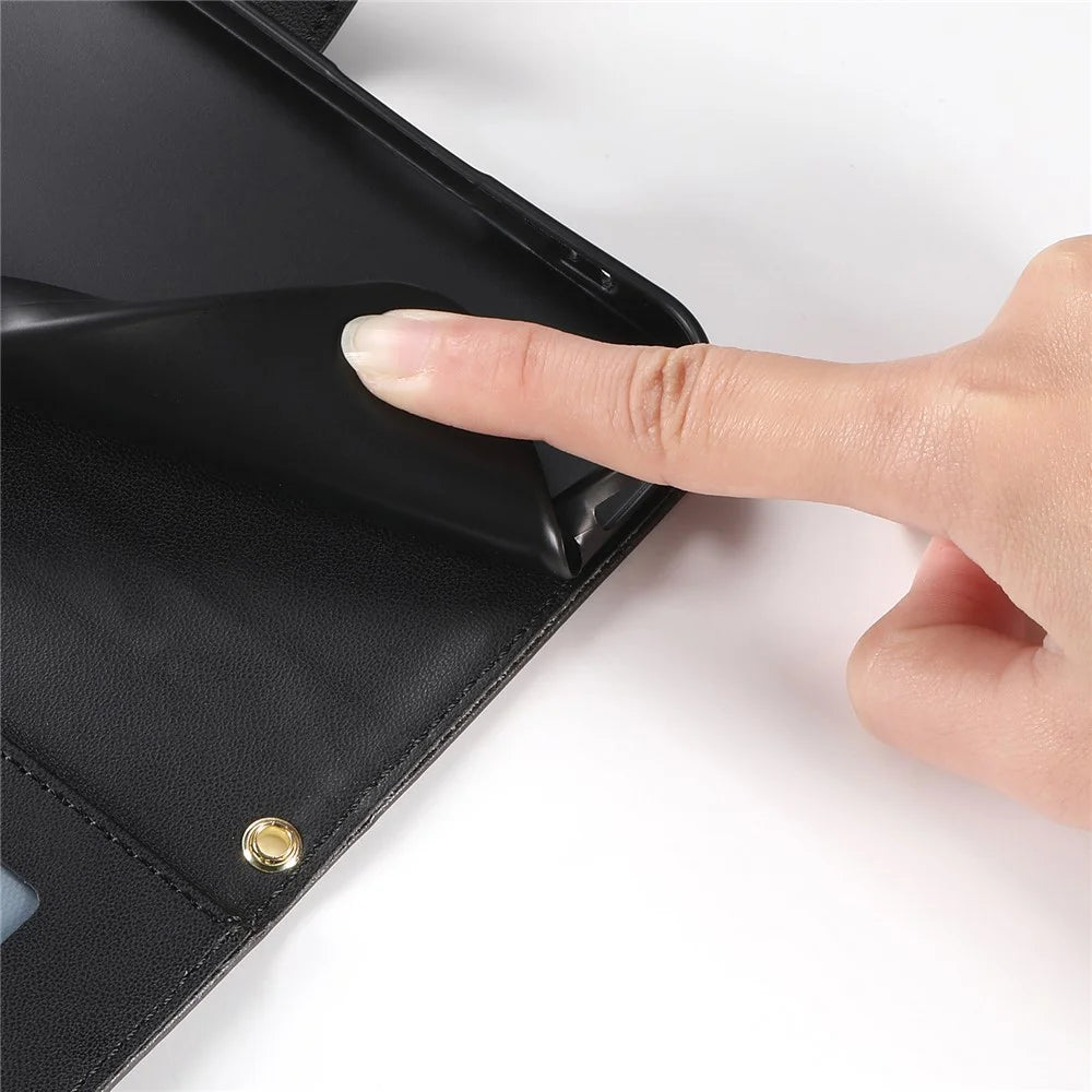 For Samsung Galaxy A56 5G Case Rhombus Stitching Wallet Stand Leather Phone Cover with Long  /  Short Strap - Black - 7