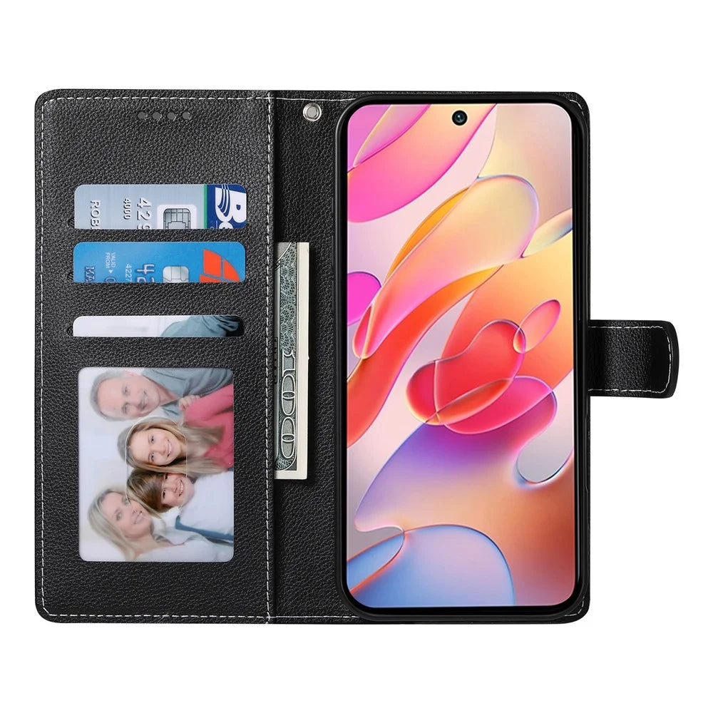 For Samsung Galaxy A56 5G Stand Case Litchi Texture Leather Wallet Phone Cover Magnetic Snap - Black - 2