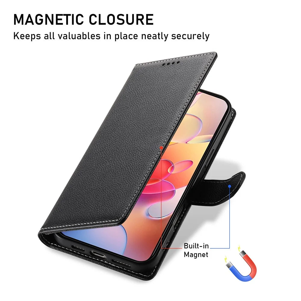 For Samsung Galaxy A56 5G Stand Case Litchi Texture Leather Wallet Phone Cover Magnetic Snap - Black - 5