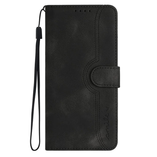 For Samsung Galaxy S24 / Galaxy S25 Leather Case Wallet Stand Smile Imprinted Phone Cover with Strap - Black - 2