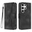 For Samsung Galaxy S25 Ultra Leather Case Wallet Stand Smile Imprinted Phone Cover with Strap - Black - 1