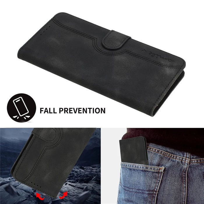For Samsung Galaxy S25 Ultra Leather Case Wallet Stand Smile Imprinted Phone Cover with Strap - Black - 7