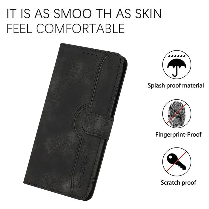 For Samsung Galaxy A06 5G / Galaxy A06 4G Leather Case Wallet Stand Smile Imprinted Phone Cover with Strap - Black - 4