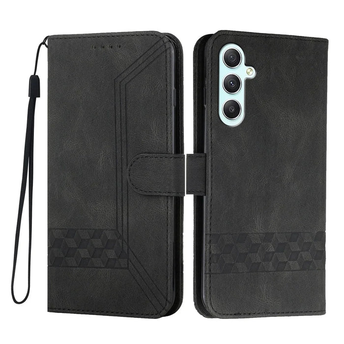 For Samsung Galaxy A35 5G Leather Case Wallet Stand Smile Imprinted Phone Cover with Strap - Black - 1