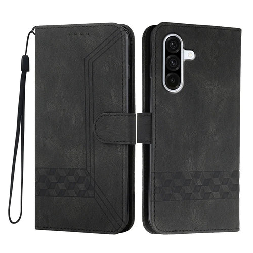 For Samsung Galaxy A36 5G Leather Case Wallet Stand Smile Imprinted Phone Cover with Strap - Black - 1