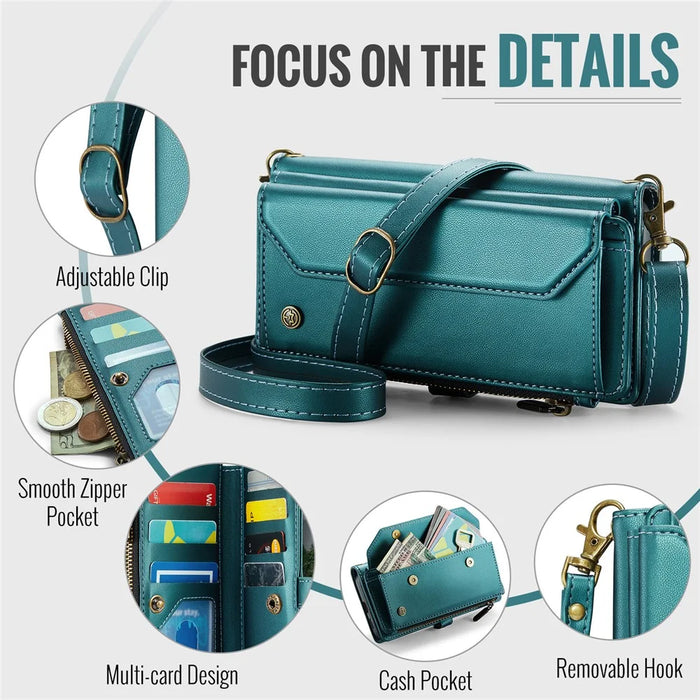 CASEME For Google Pixel 9a Leather Case  C36 Zipper Multiple Card Slots Phone Cover with Straps - Green - 3
