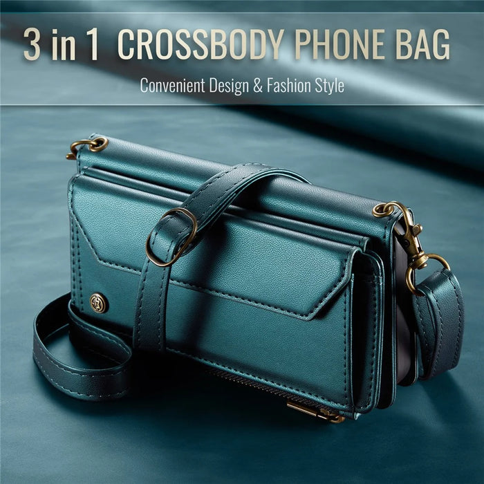 CASEME For Google Pixel 9a Leather Case  C36 Zipper Multiple Card Slots Phone Cover with Straps - Green - 7
