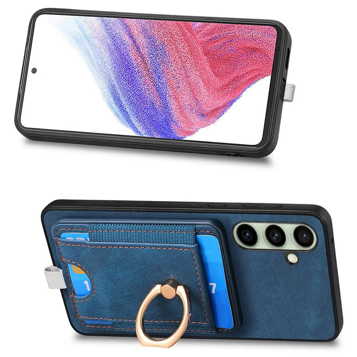 For Samsung Galaxy A26 5G Magnetic Case PU Leather Back Cover with Detachable Card Holder - Blue - 4