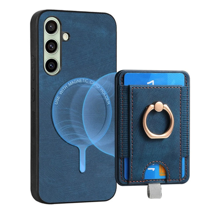 For Samsung Galaxy A26 5G Magnetic Case PU Leather Back Cover with Detachable Card Holder - Blue - 5