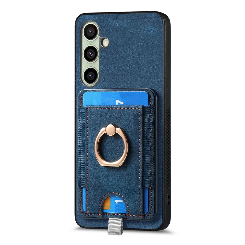 For Samsung Galaxy S25+ Magnetic Case PU Leather Back Cover with Detachable Card Holder - Blue - 2