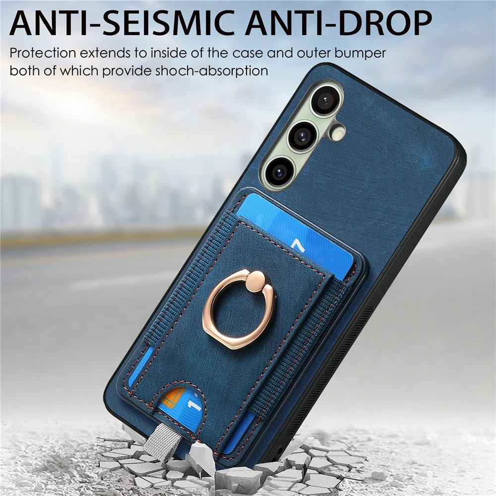 For Samsung Galaxy S25+ Magnetic Case PU Leather Back Cover with Detachable Card Holder - Blue - 6