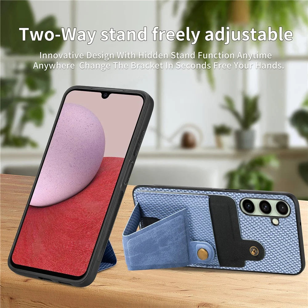 For Samsung Galaxy S25 Case with K-Shaped Kickstand Leather Phone Back Cover - Blue - 4